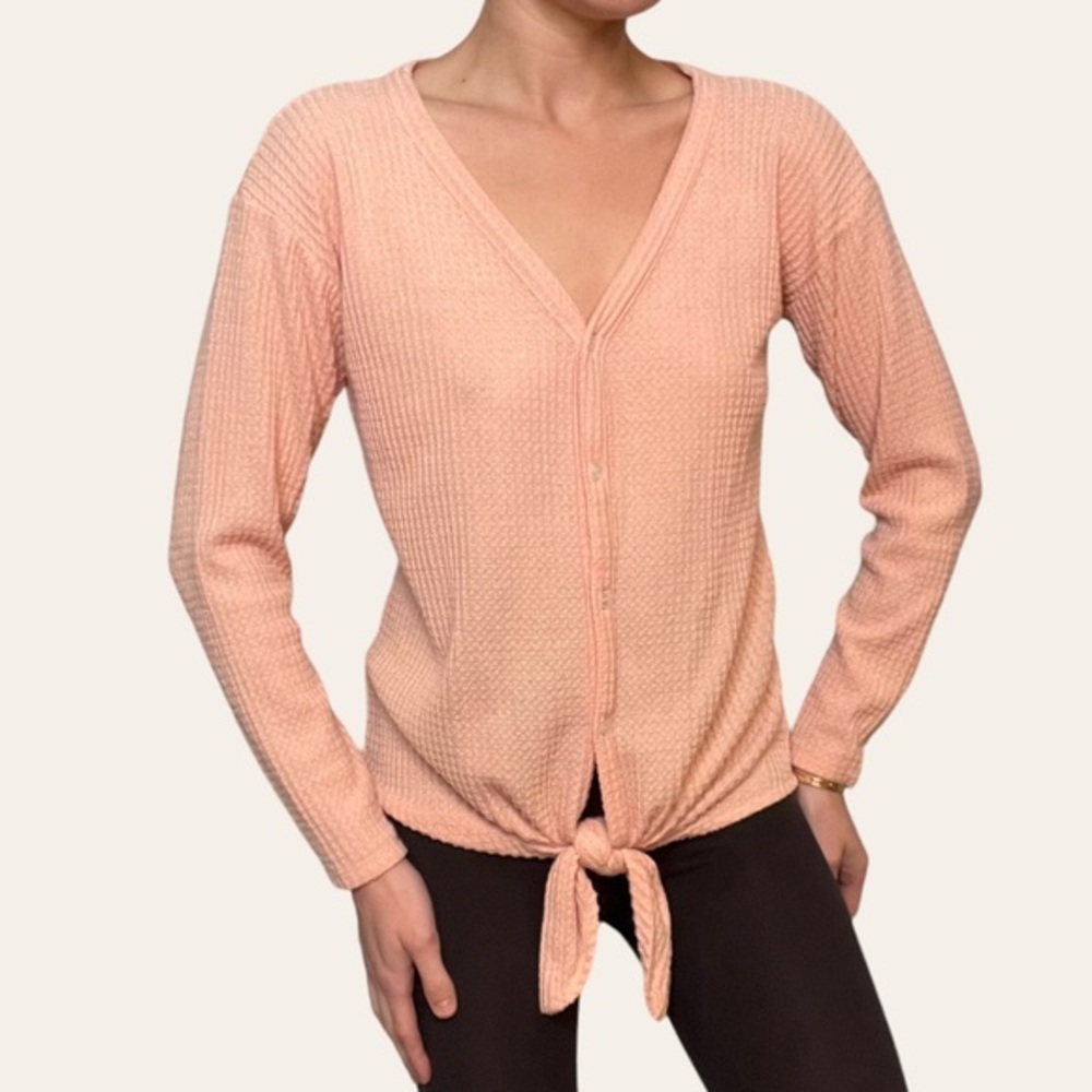 LOFT Baby Pink Button Up Front Tie Knot Sweater 💕